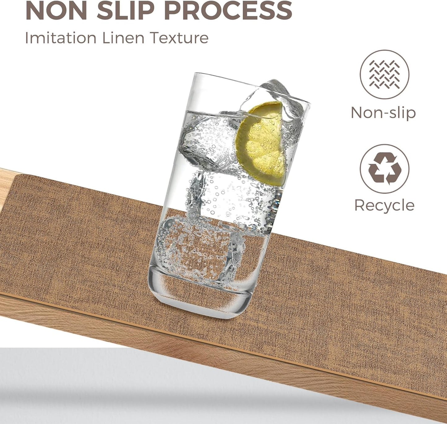 Vinyl Placemats Set of 6, Faux Leather Waterproof and Heat Resistant Place Mats, Washable Anti-Slip Table Mats with Coaster, Wipeable Placemats for Indoor & Outdoor 17" x 12" (Light Brown, Set of 6)