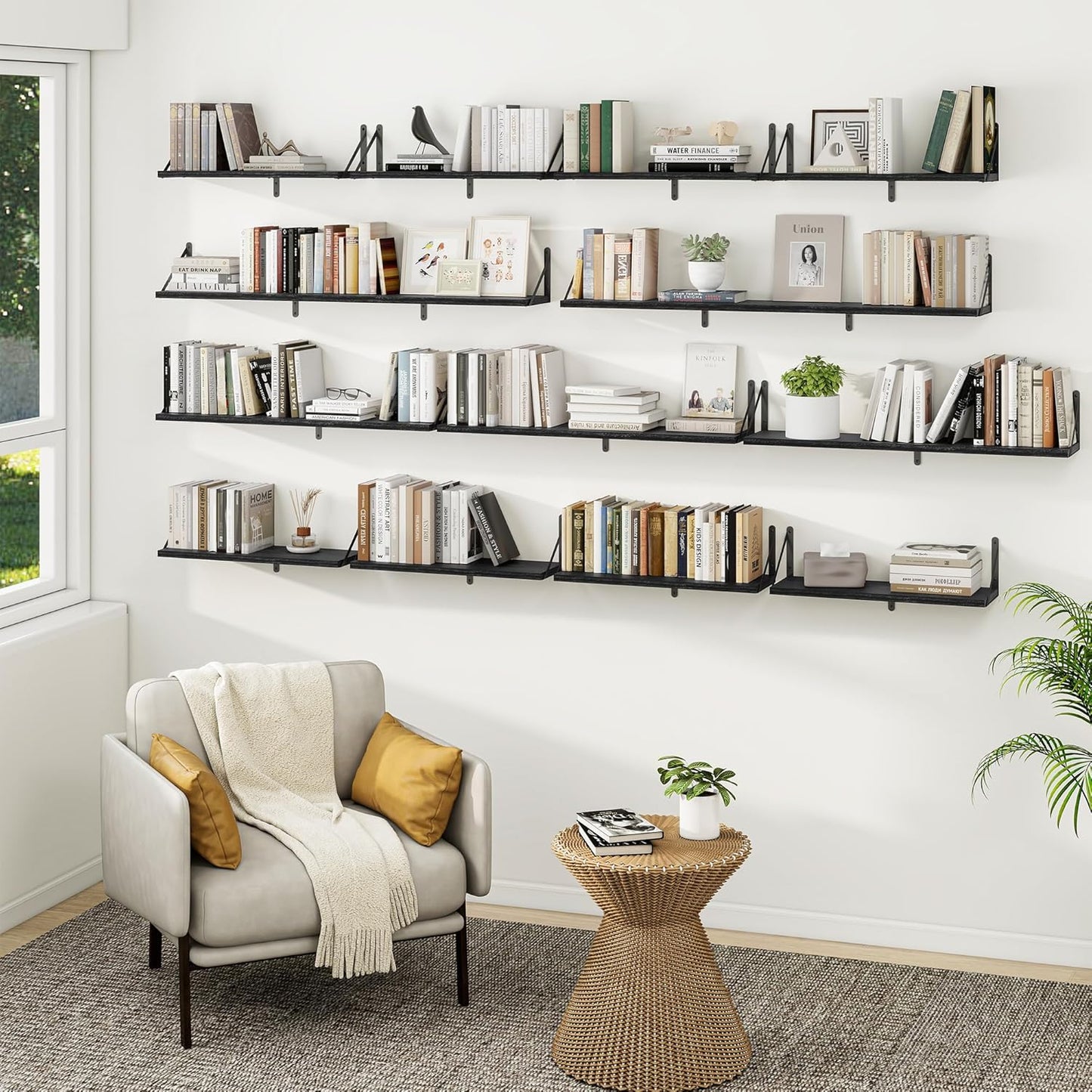 Heimlove 36 Inch Black Floating Bookshelves Set of 3,Heavy Duty Wall Mounted Bookshelves,Bookshelf for Living Room,Bedroom,Kitchen,Laundry Room Storage & Decor