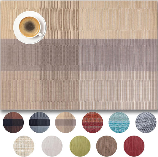 Placemats Set of 8 - Easy Clean Woven Vinyl Placemats for Dining Table, Indoor/Outdoor Place Mats, Washable PVC Table Mats （Gold Dune）