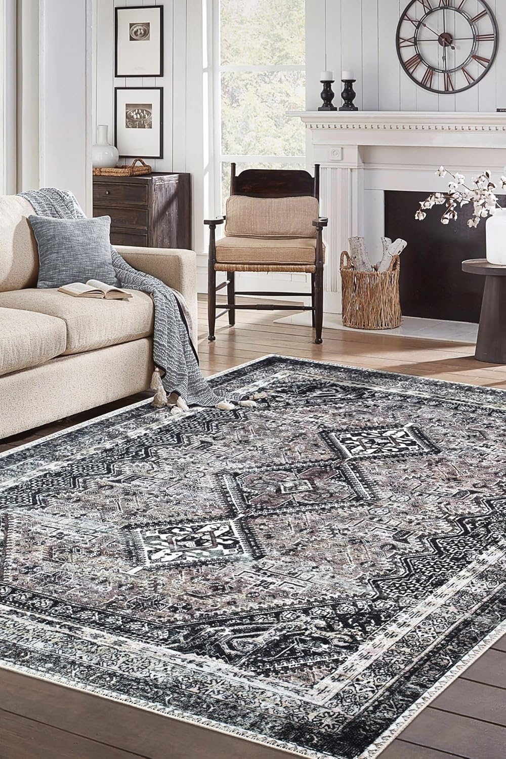 Keen Home Design 9x12 Rug - Machine Washable Area Rug with Non-Slip Backing, Ideal for Living Room, Dining Room, Bedroom - Vintage, Easy Clean, Durable, Low Pile Rug - (9' x 12')