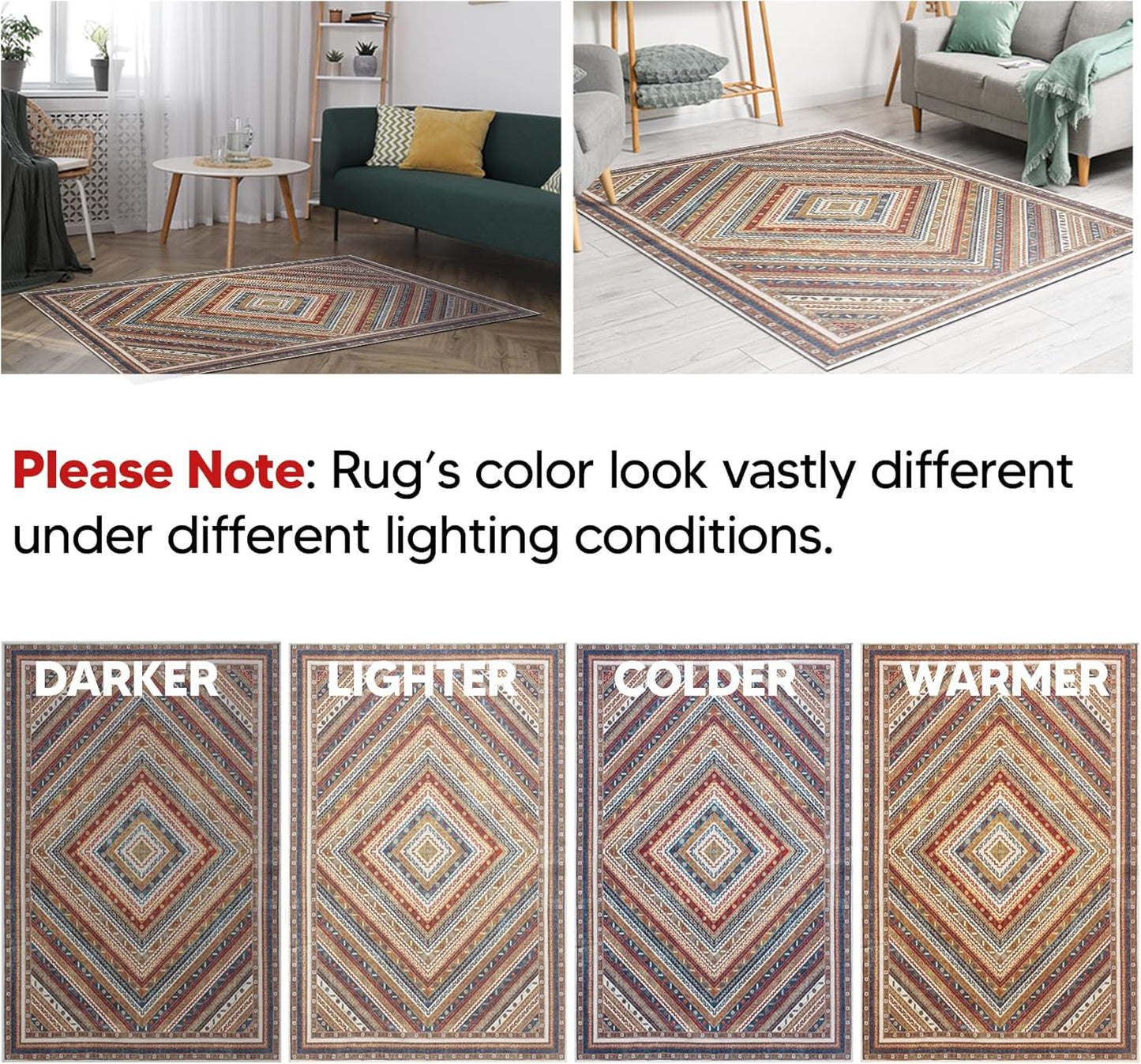 Keen Home Design 6x9 Rug - Machine Washable Area Rug with Non-Slip Backing, Ideal for Living Room, Dining Room, Bedroom - Vintage, Easy Clean, Durable, Low Pile Rug - (6' x 9')