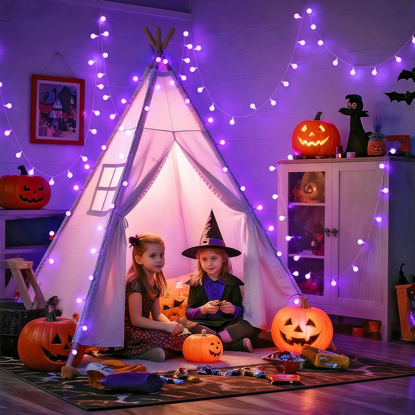 JMEXSUSS Purple Halloween Lights Indoor, Connectable 100 LED Globe String Lights Plug in with Remote, 33ft 8 Modes Purple String Lights Outdoor for Bedroom Room Party Halloween Decor