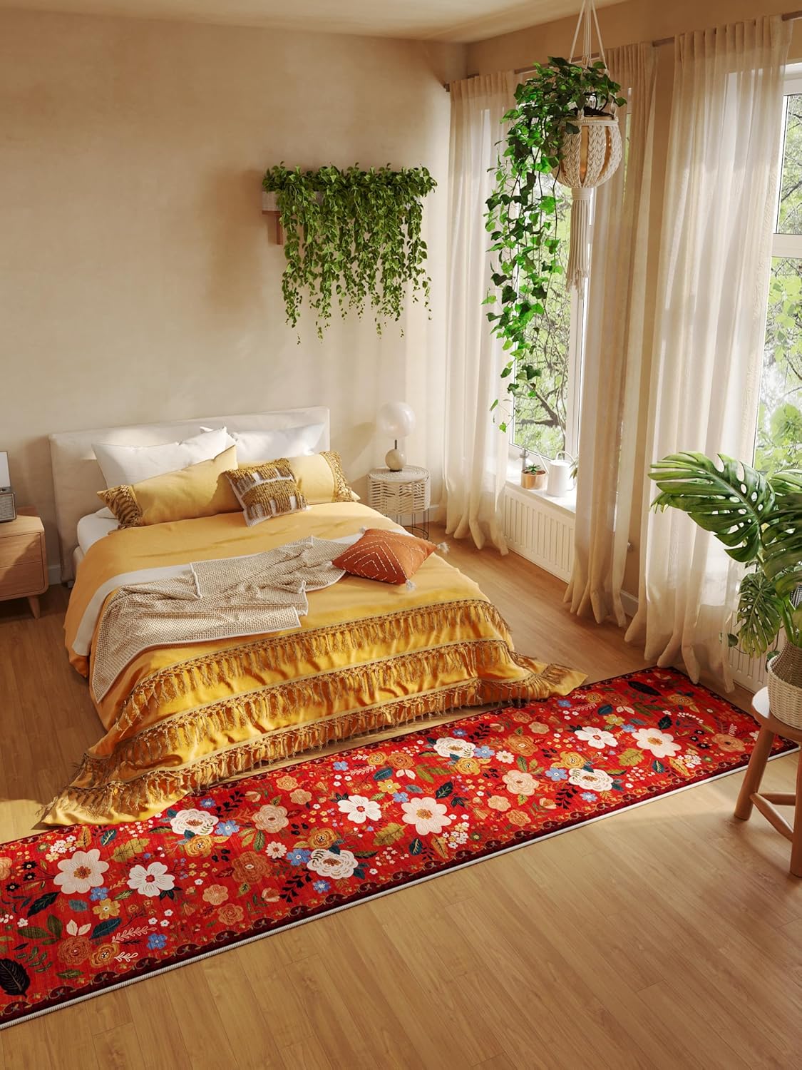 Runners for Hallways Kitchen Runner Rug Non Slip 2'x 10' Long Washable Rugs with Rubber Backing Soft Floral Carpet Runner for Hallways, Kitchen, Laundry, Bedroom, Bathroom(Red)