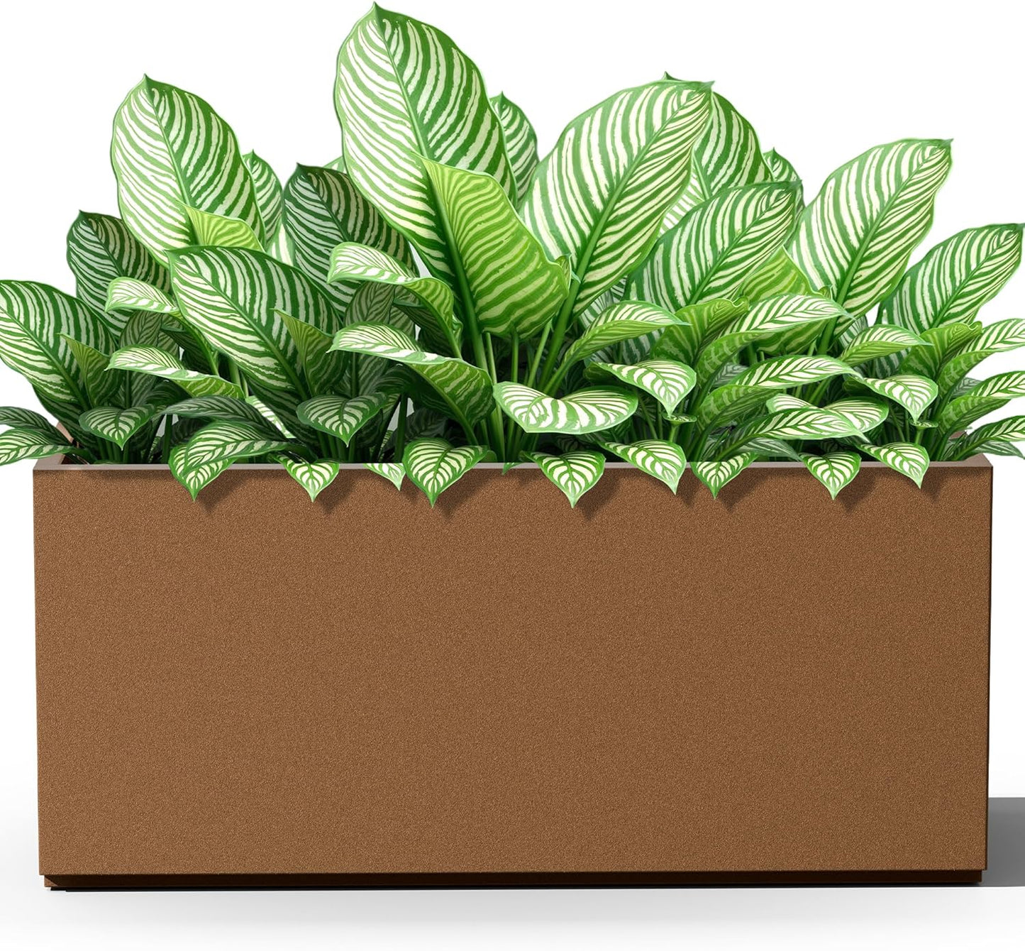 FENCY Large Metal Planter, Large Rectangular Planters for Outdoor Plants, Tall Outdoor Planters for Porch Patio, 38" L x 15" W x 16.3" H Brown Metal Planter with Drainage Hole