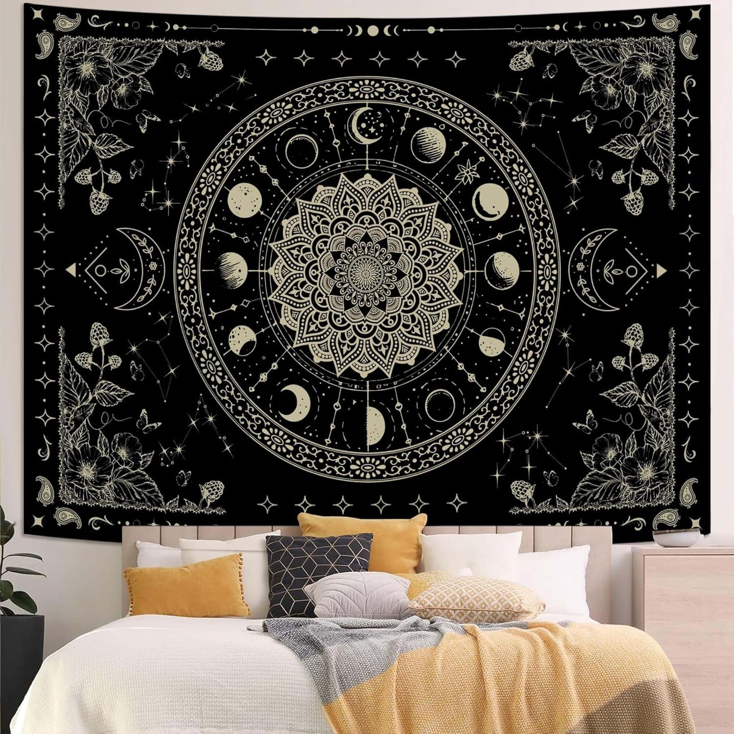 Lunerfex Mandala Moon Tapestry Boho Tapestry for Bedroom Black Tapestries Wall Hanging Living Room Wall Art and Home Decor 70x90
