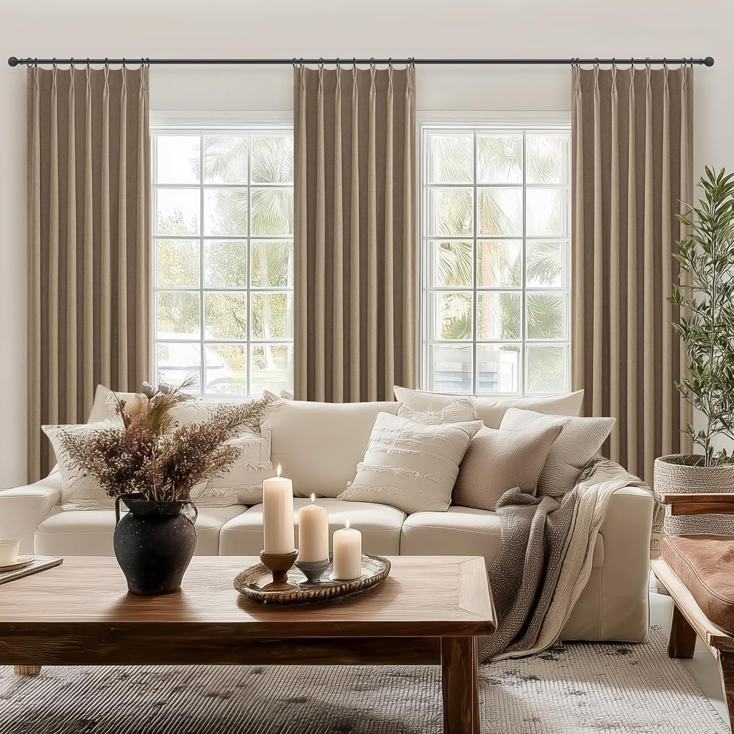 RustBrown Linen Pinch Pleated Curtains 102 Inches Long Heavy Duty Thermal Insulated Extra length Burg for Dining Room Cottage Total Blackout 48/60/72 Wide Window Treatments Drapes with Hook 2 Panels