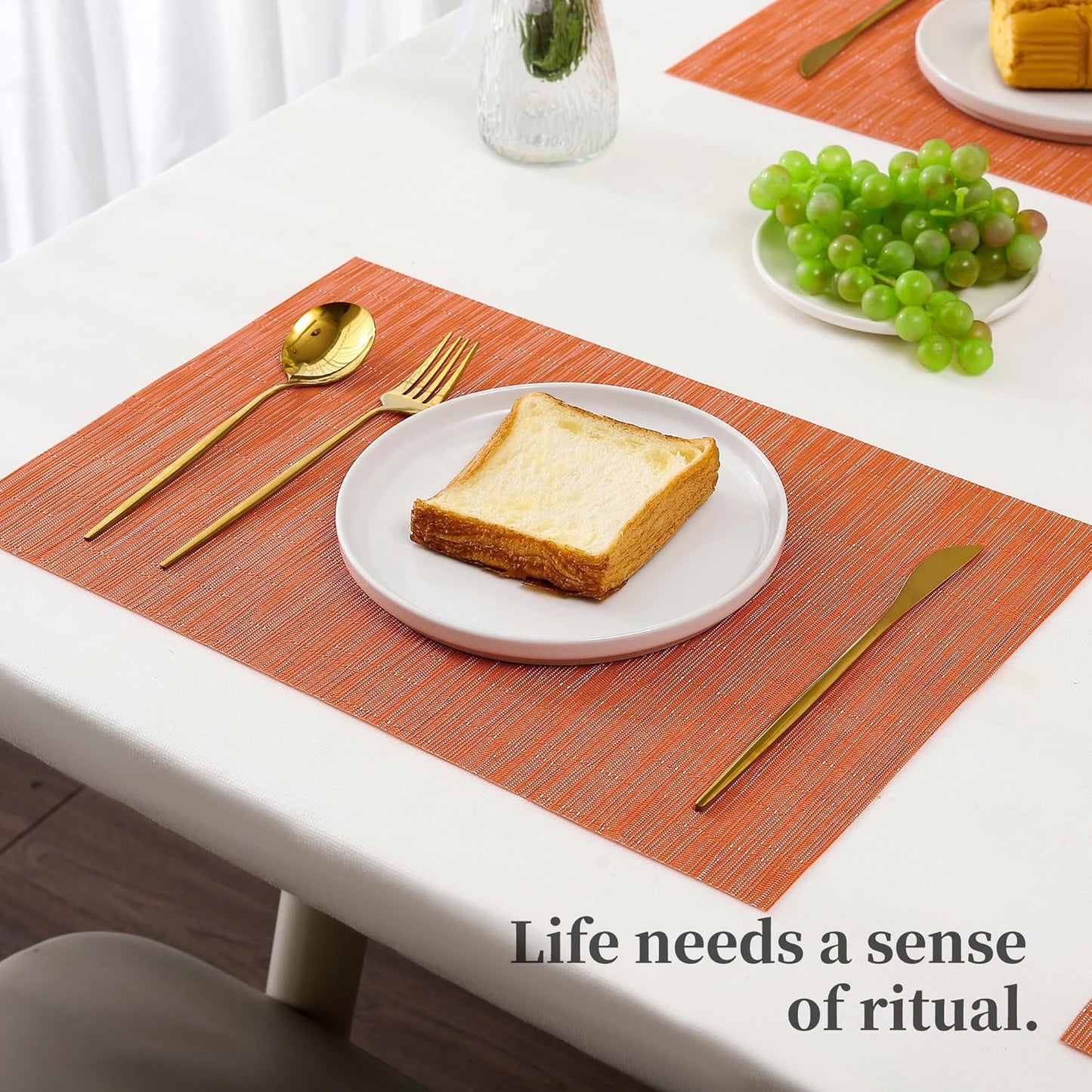Leetaltree Orange Placemats Set of 4 - Heat Resistant Non-Slip Place mats for Dining Table, Washable Durable PVC Vinyl Woven Table Mats（Orange, 4）