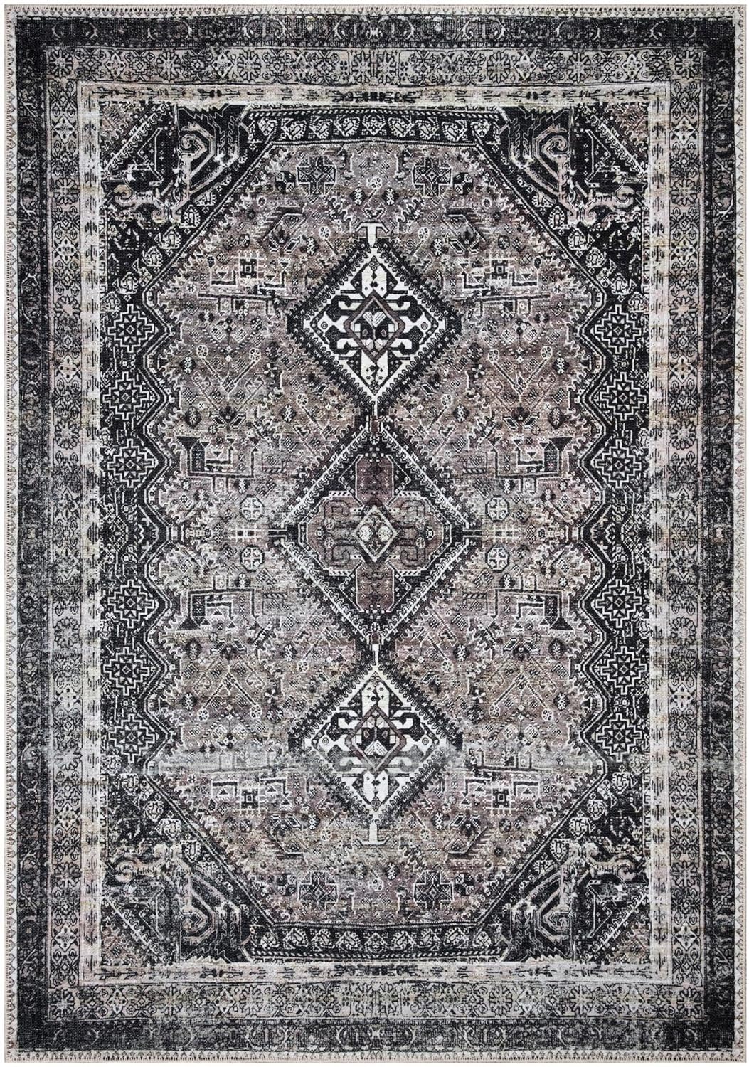 Keen Home Design 6x9 Rug - Machine Washable Area Rug with Non-Slip Backing, Ideal for Living Room, Dining Room, Bedroom - Vintage, Easy Clean, Durable, Low Pile Rug - (6' x 9')