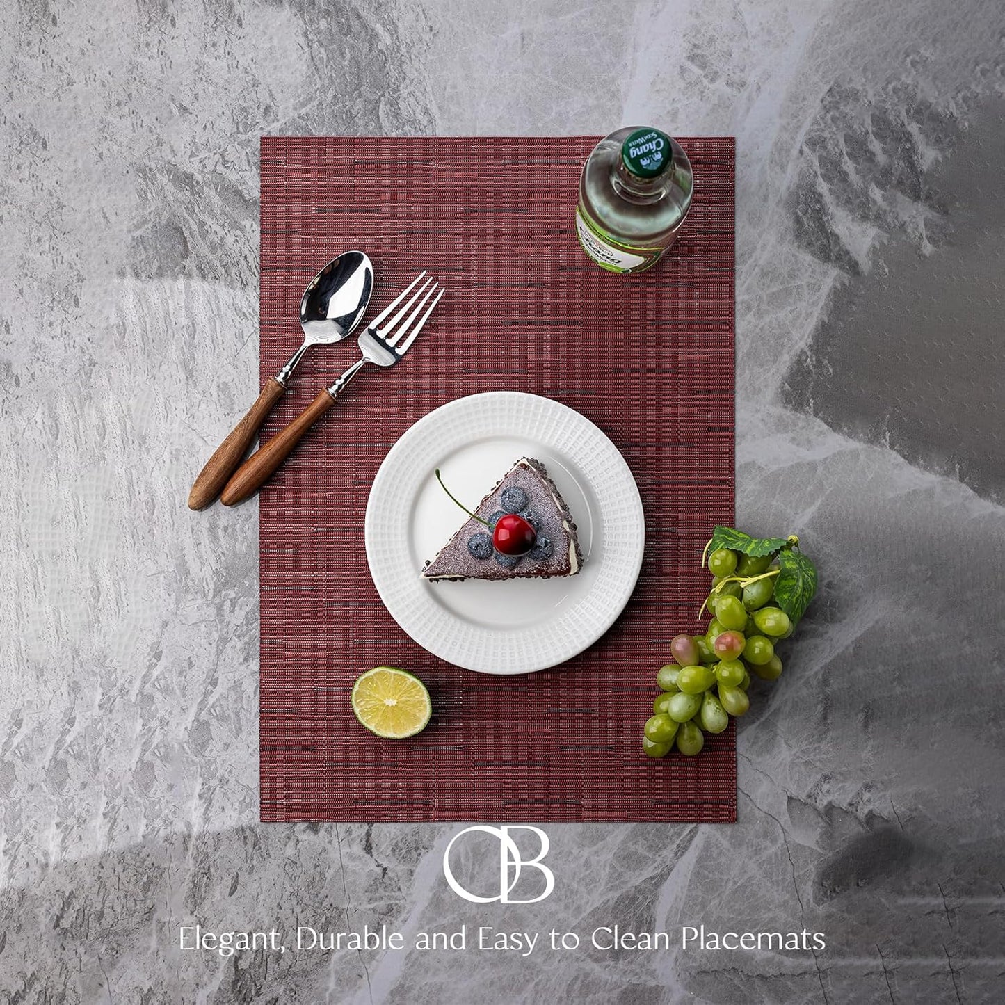 Placemats Set of 8 - Easy Clean Woven Vinyl Placemats for Dining Table, Indoor/Outdoor Place Mats, Washable PVC Table Mats （Burgundy）