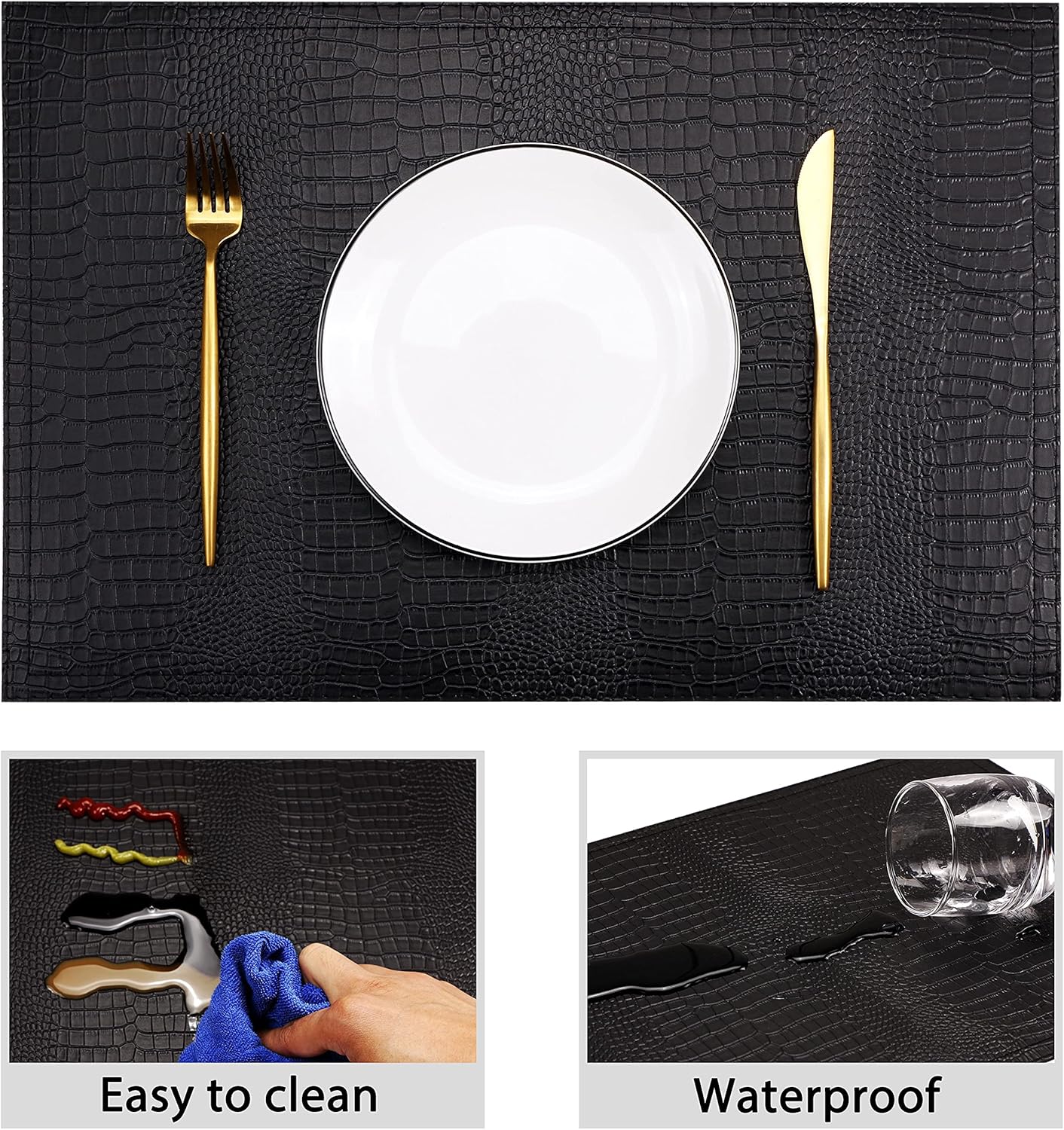 Faux Leather Hardboard Placemats, Set of 4 PU Table Mats, Easy to Clean, Heat & Stain Resistant for Office Conference Table,Dining Home Decor