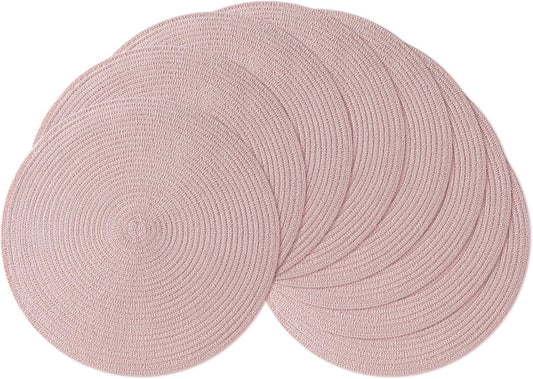 Leetaltree Round Placemats Heat and Slip Resistant Cotton Table Mats, Washable Bohemian Placemats for Dining Tables (Pink, Set of 8)
