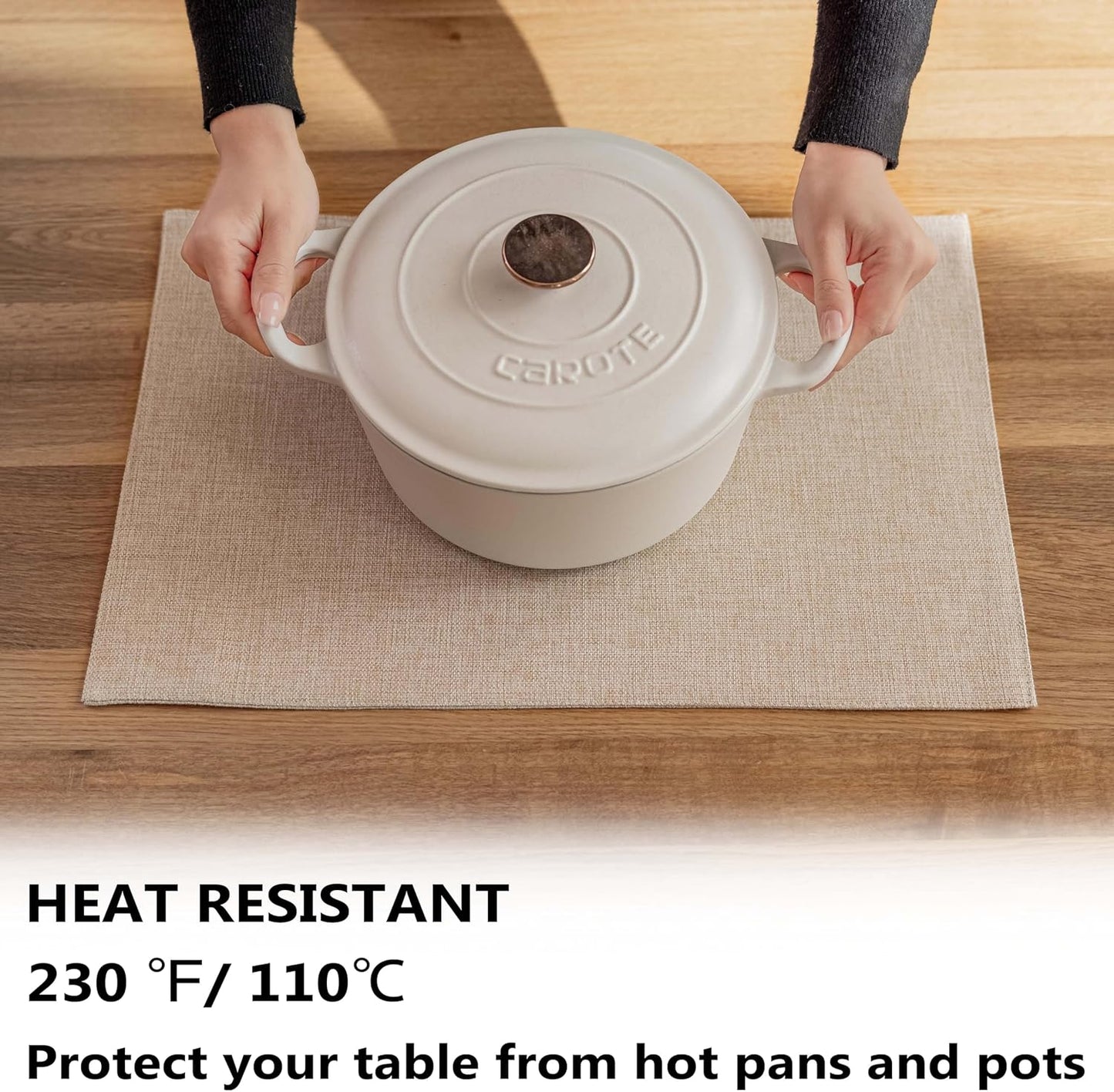 Demetex Linen Placemats Set of 8 Modern Beige Place Mats Heat Resistant Washable Table Placemat for Dining Room Restaurant Indoor, 13x19 inch, Light Linen