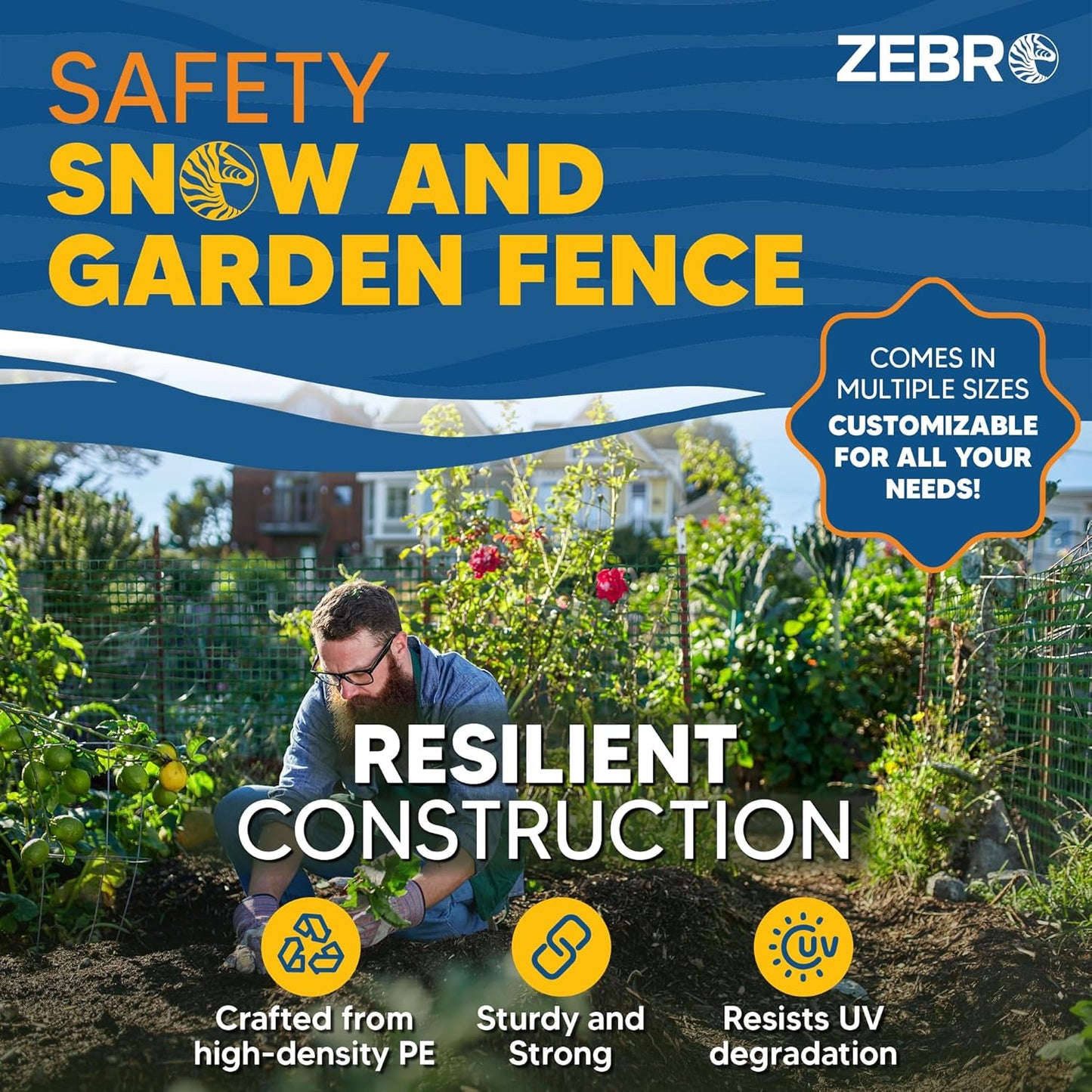 ZEBRO 4' x 50' Green Plastic Garden Fence Roll – Standard Duty Safety Netting for Snow, Poultry, Deer, Dogs – Reusable Outdoor Barrier for Yard, Landscaping, Animal Protection