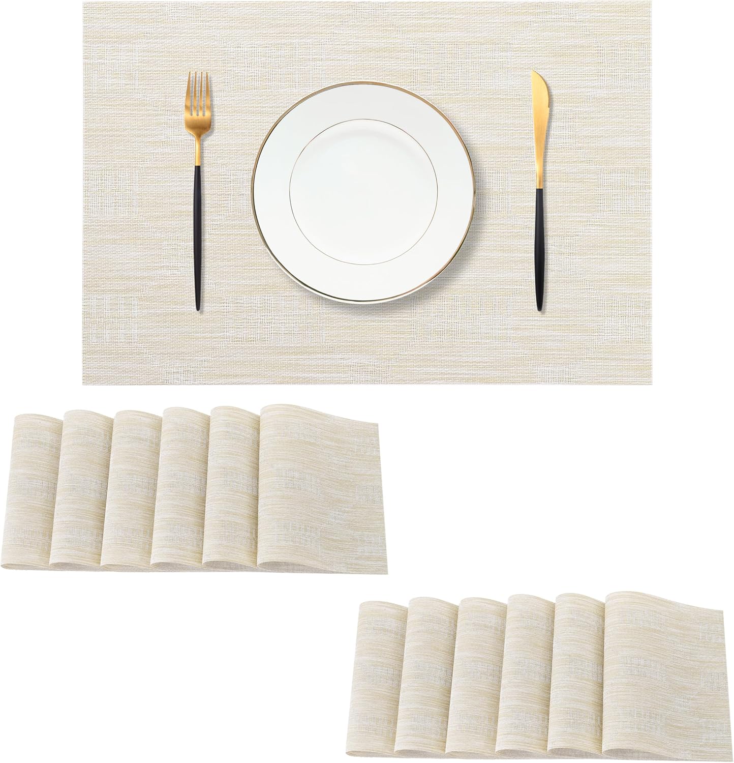 Leetaltree Wheat Placemats Set of 12 - Heat Resistant Non-Slip Place mats for Dining Table, Washable Durable PVC Vinyl Woven Table Mats（Wheat, 12）