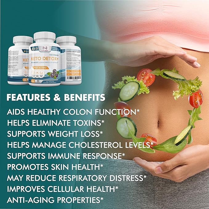 Advanced Keto Colon Cleanser & Detox for Weight Loss - Aids Healthy Colon Function & Eliminate Toxins - Pure Ketogenic Colon Detox Pills with Acai Berry Extract for Men & Women - 60 Capsules