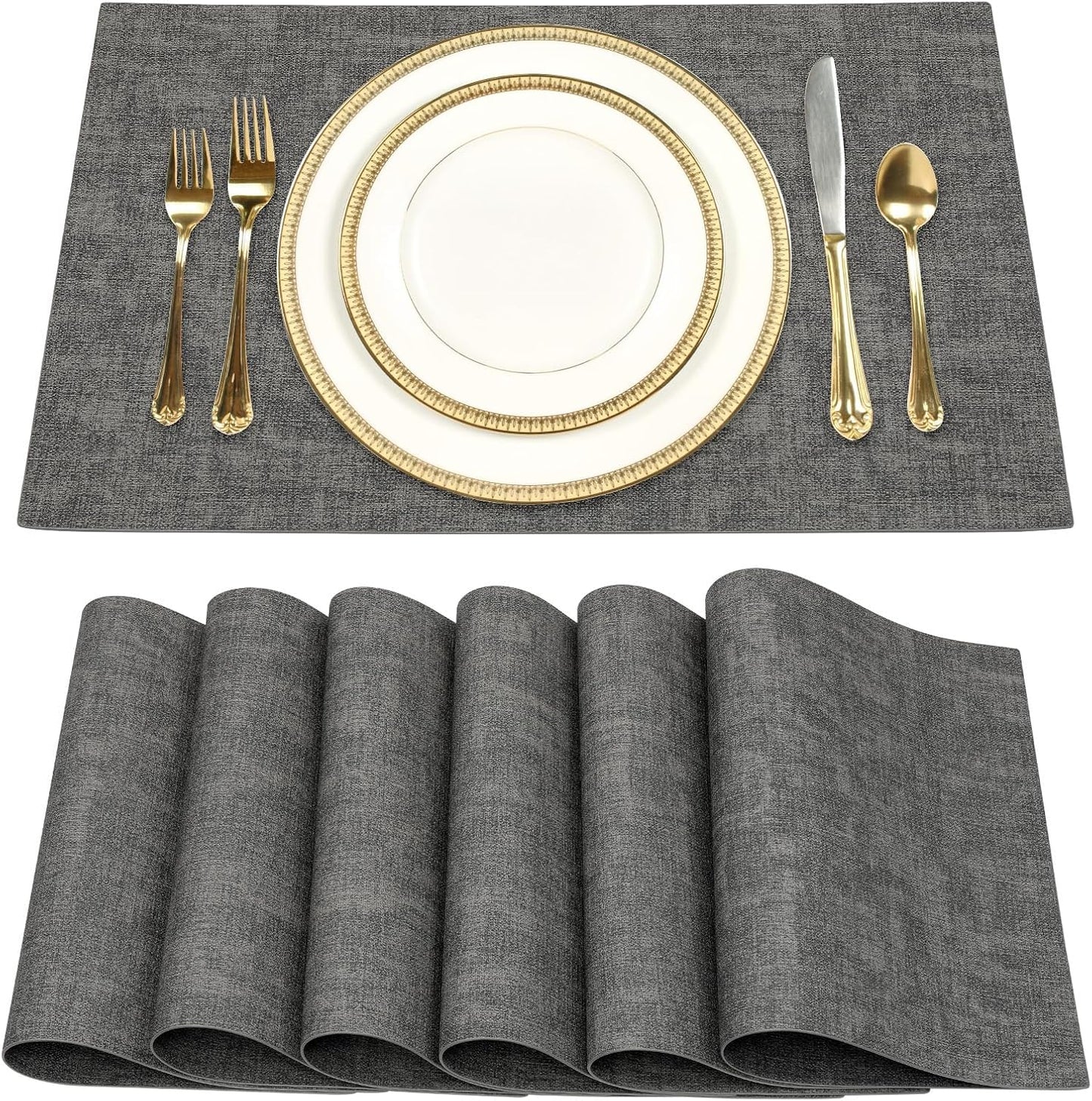 SUEH DESIGN Faux Leather Placemats Set of 6, Wipeable Place Mats Heat Resistant Table Mats Waterproof Dining Table Placemats for Indoor Outdoor Kitchen Dining Table