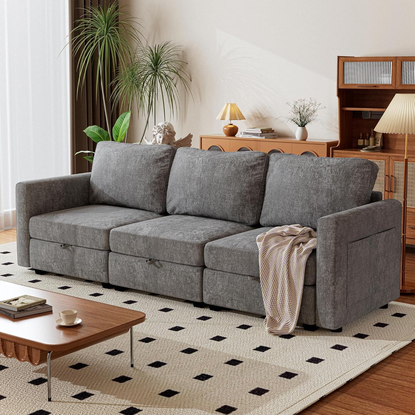 mestyl Modular Sectional Sofa Convertible Sofa Couch Set with Storage for Living Room, Modern 3 Seater Modular Sectional Couch (Grey)