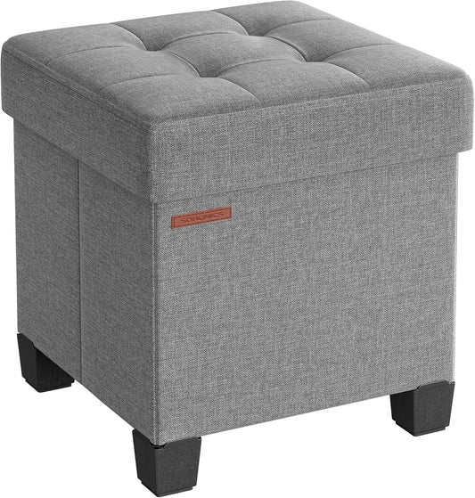 SONGMICS Storage Ottoman, Small Ottoman Foot Rest with Legs, 15 x 15 x 15.7 Inches Foot Stool, Load up to 660 lb, for Living Room, Bedroom, Dorm, Dove Gray ULSF014G02