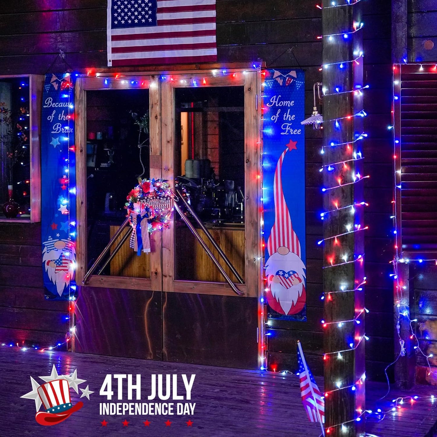 JMEXSUSS 4th of July Decorations Red White and Blue Lights, 33ft 100 LED String Light Indoor Plug-in, 8 Modes Patriotic 4th of July Lights for Indoor Outdoor Independence Day American Flag Holiday