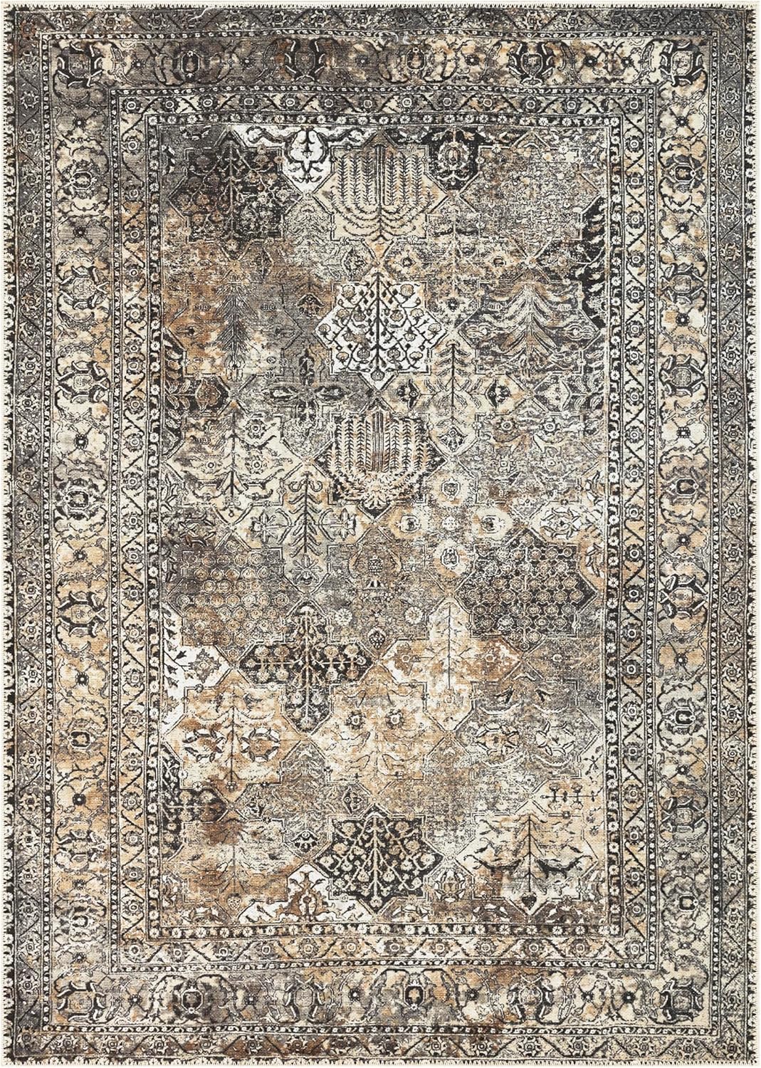 Keen Home Design 5x7 Rug - Machine Washable Area Rug with Non-Slip Backing, Ideal for Living Room, Dining Room, Bedroom - Vintage, Easy Clean, Durable, Low Pile Rug - (5' x 7')