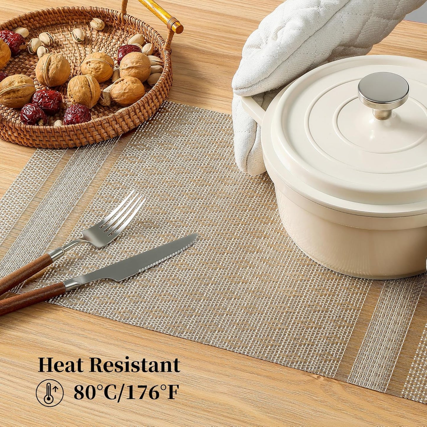 Leetaltree Stardust Yellow Placemats Set of 4 - Heat Resistant Non-Slip Place mats for Dining Table, Washable Durable PVC Vinyl Woven Table Mats（Stardust Yellow, 4）