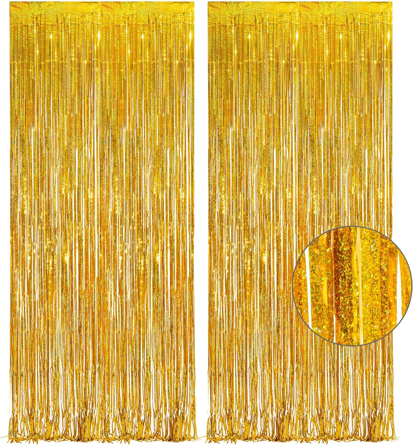 Gold Fringe Curtain Tinsel Backdrop - GREATRIL Foil Fringe Curtain Party Streamers for Prom 2026 NYE New Years Eve Birthdays Christmas Theme Party Decorations Pack of 2