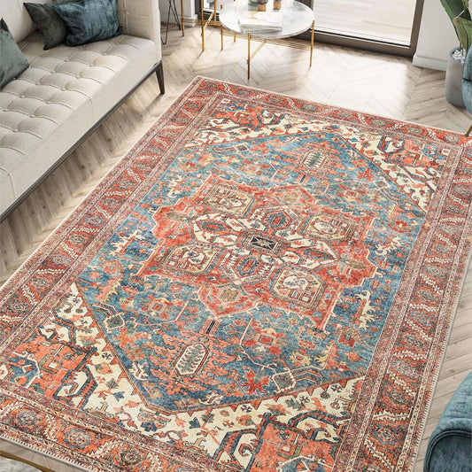 Keen Home Design 4x6 Rug - Machine Washable Area Rug with Non-Slip Backing, Ideal for Living Room, Dining Room, Bedroom - Vintage, Easy Clean, Durable, Low Pile Rug - (4' x 6')