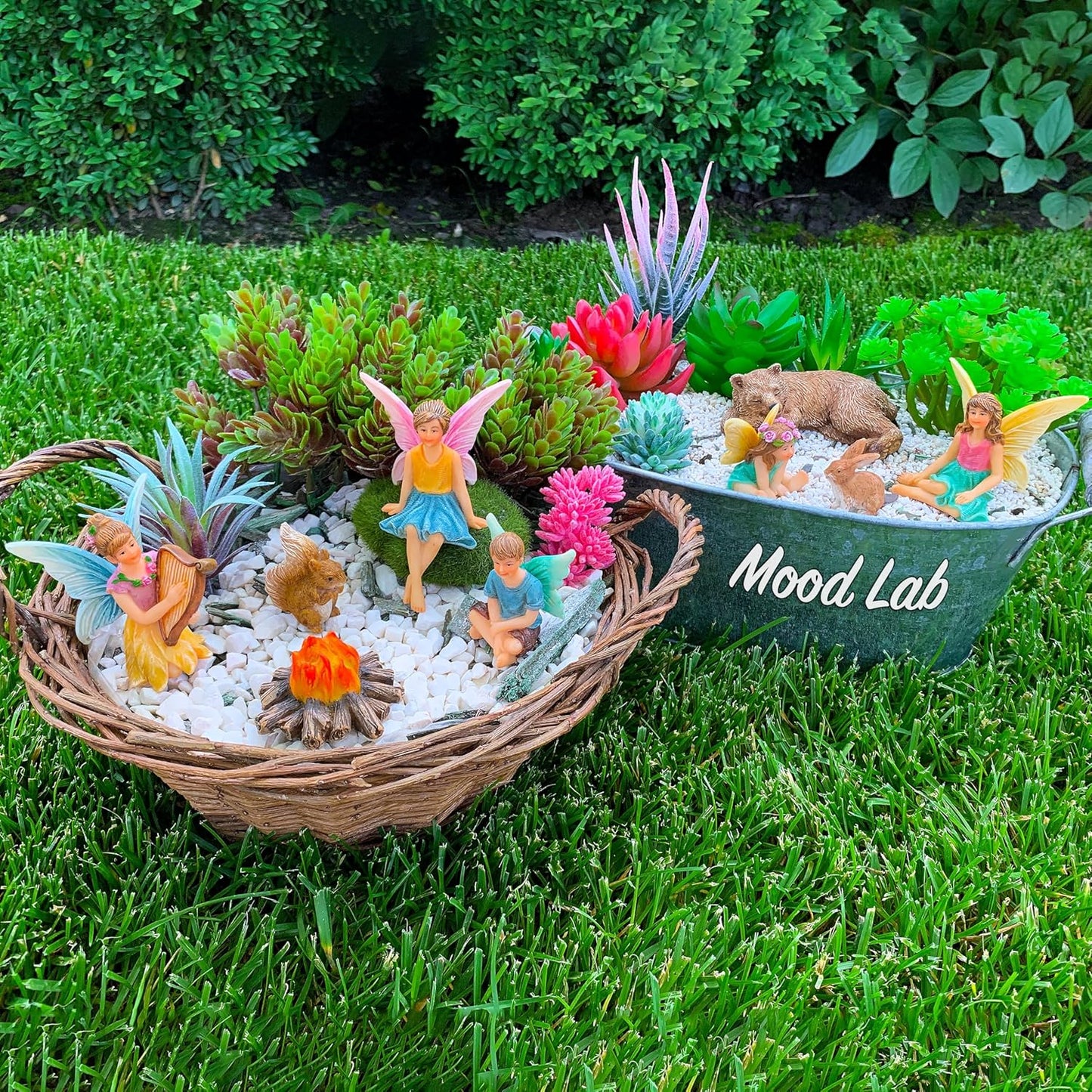 Mood Lab Fairy Garden - Miniature Fairies Figurines Accessories - Camping Kit of 9 pcs - Set for Outdoor or House Decor