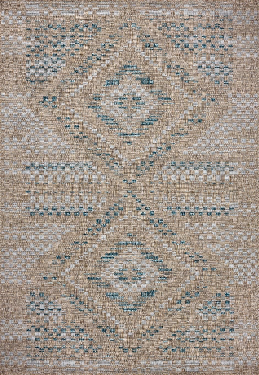 Loloi Amber Lewis Topanga Collection TOP-04 Natural/Aqua 9'-2" x 12'-0" Indoor/Outdoor Area Rug