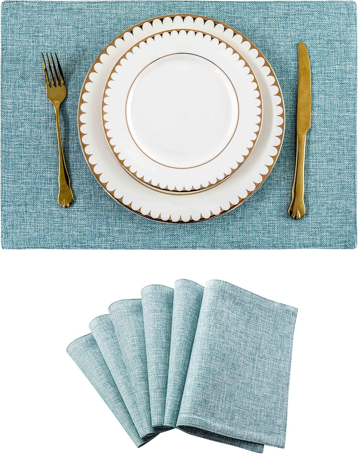 Home Brilliant Placemats Set of 6 Heat Resistant Dining Table Place Mats for Kitchen Table Party Decoration, 13 x 19 inches, Teal