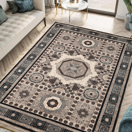 Keen Home Design 9x12 Rug - Machine Washable Area Rug with Non-Slip Backing, Ideal for Living Room, Dining Room, Bedroom - Vintage, Easy Clean, Durable, Low Pile Rug - (9' x 12')