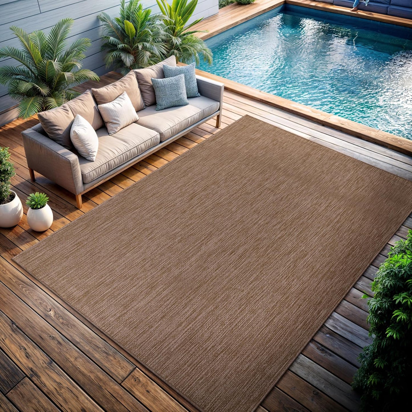 CAMILSON Outdoor Rug 8x10 Modern Area Rugs for Indoor and Outdoor Patios and Porches - Waterproof, Washable, Non-Shedding, Easy-to-Clean Outside Carpet (8 x 10, Solid - Jute)