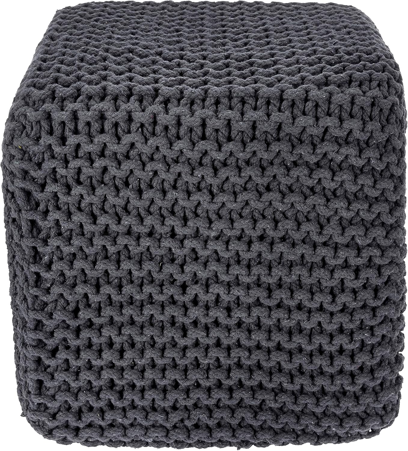 REDEARTH Cube Pouf Foot Stool Ottoman - Hand Knitted Coffee Table - Cotton Cord Boho Pouffe - Home Décor Poof - Stuffed Footrest for Living Room - Bedroom - Patio (16" x 16" x 16") - Dark Gray