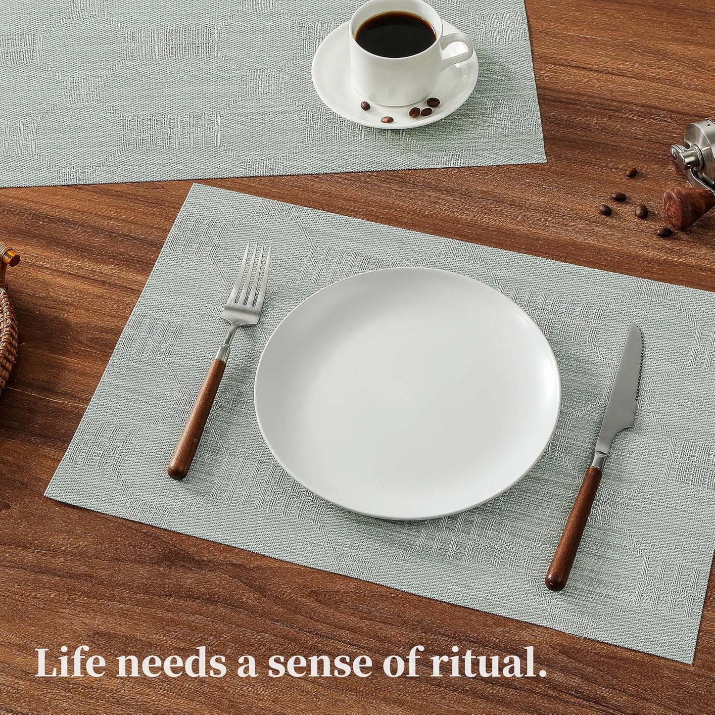 Leetaltree Mint Cream Placemats Set of 4 - Heat Resistant Non-Slip Place mats for Dining Table, Washable Durable PVC Vinyl Woven Table Mats（Mint Cream, 4）