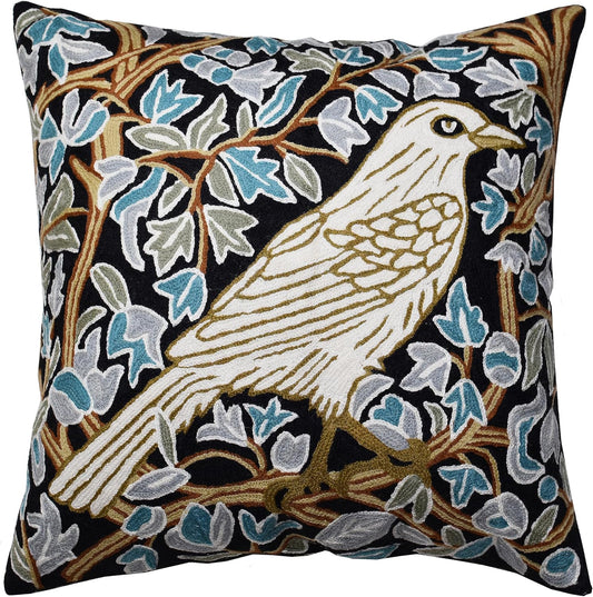 Cream Floral French Style Modern Floral Throw Pillow Cover - Hand Embroidered - 18x18 - White, Multicolor - Living Room, Bedroom, Outdoors, Accent, Home Staging