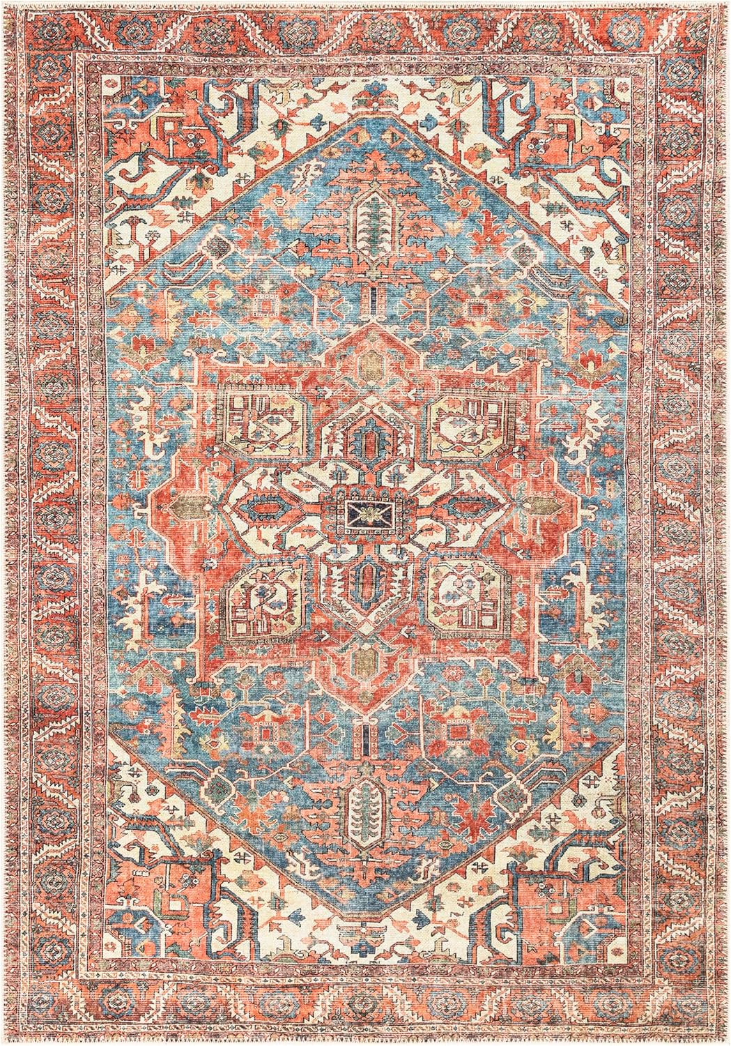 Keen Home Design 4x6 Rug - Machine Washable Area Rug with Non-Slip Backing, Ideal for Living Room, Dining Room, Bedroom - Vintage, Easy Clean, Durable, Low Pile Rug - (4' x 6')