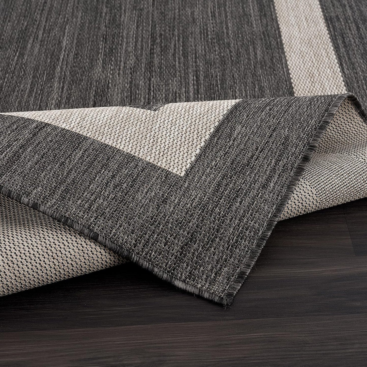 CAMILSON Outdoor Rug 9x12, Large Modern Outside Rugs for Patios Porches Waterproof Durable Washable Non-Shedding, Easy-to-Clean Indoor Outdoor Area Carpet (9 x 12, Bordered - Dark Gray/Light Gray)