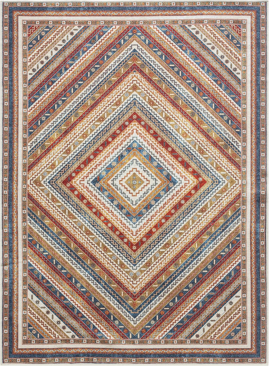 Keen Home Design 5x7 Rug - Machine Washable Area Rug with Non-Slip Backing, Ideal for Living Room, Dining Room, Bedroom - Vintage, Easy Clean, Durable, Low Pile Rug - (5' x 7')