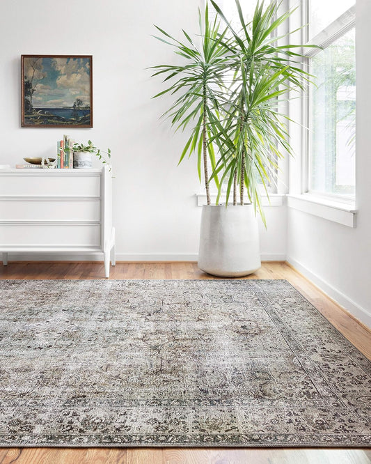 Loloi Layla Collection LAY-06 Taupe/Stone 7'-6" x 9'-6" .13" Thick Area Rug, Soft, Durable, Vintage Inspired, Distressed, Low Pile, Non-Shedding, Easy Clean, Printed, Living Room Rug