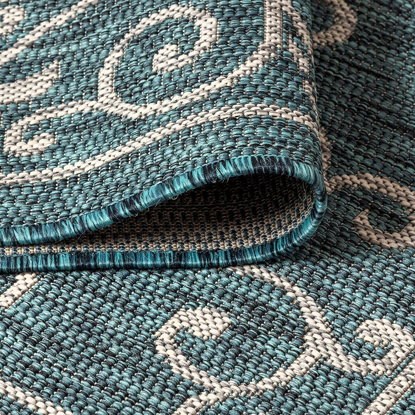 JONATHAN Y Vintage Filigree Indoor Outdoor Area Rug 9X12 Teal/Gray, Charleston Textured Weave for Backyard, Patio, Porch, Easy-Cleaning, High Traffic, Pet-Friendly, Non-Shedding (SMB106F-9)