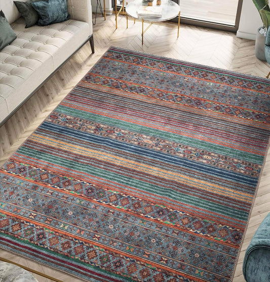 Keen Home Design 4x6 Rug - Machine Washable Area Rug with Non-Slip Backing, Ideal for Living Room, Dining Room, Bedroom - Vintage, Easy Clean, Durable, Low Pile Rug - (4' x 6')