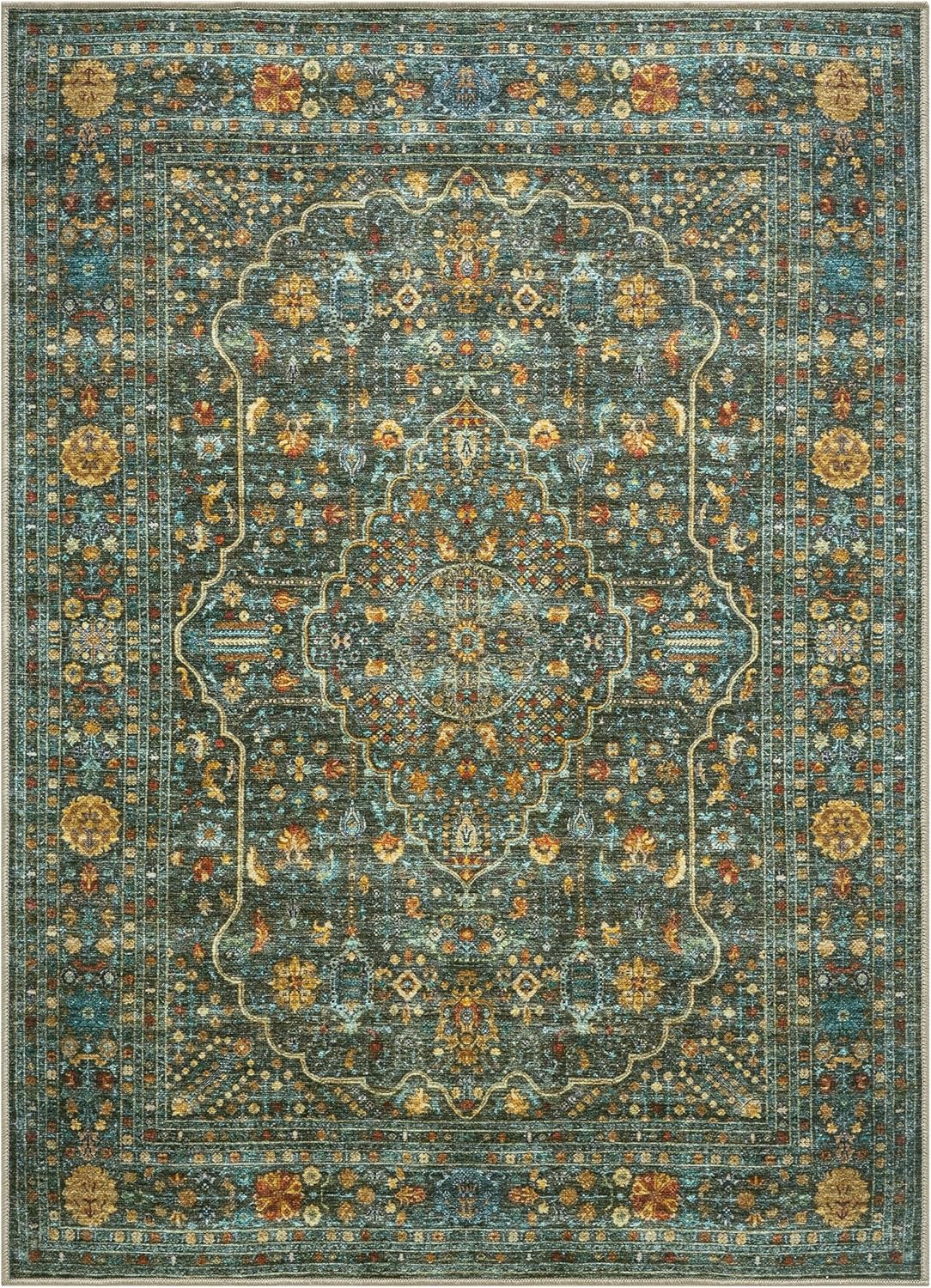 Keen Home Design 8x10 Rug - Machine Washable Area Rug with Non-Slip Backing, Ideal for Living Room, Dining Room, Bedroom - Vintage, Easy Clean, Durable, Low Pile Rug - (8' x 10')