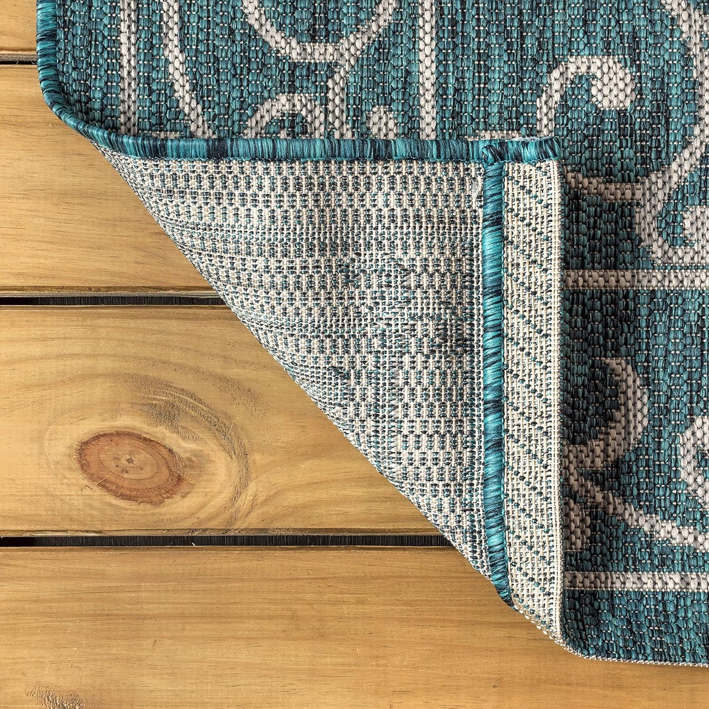 JONATHAN Y Vintage Filigree Indoor Outdoor Square Area Rug 6X6 Teal/Gray, Charleston Textured Weave for Backyard, Patio, Porch, Easy-Cleaning, High Traffic, Pet-Friendly, Non-Shedding (SMB106F-6SQ)