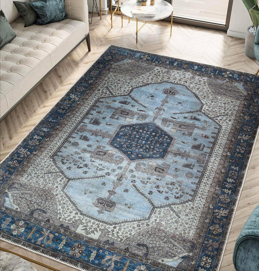 Keen Home Design 9x12 Rug - Machine Washable Area Rug with Non-Slip Backing, Ideal for Living Room, Dining Room, Bedroom - Vintage, Easy Clean, Durable, Low Pile Rug - (9' x 12')