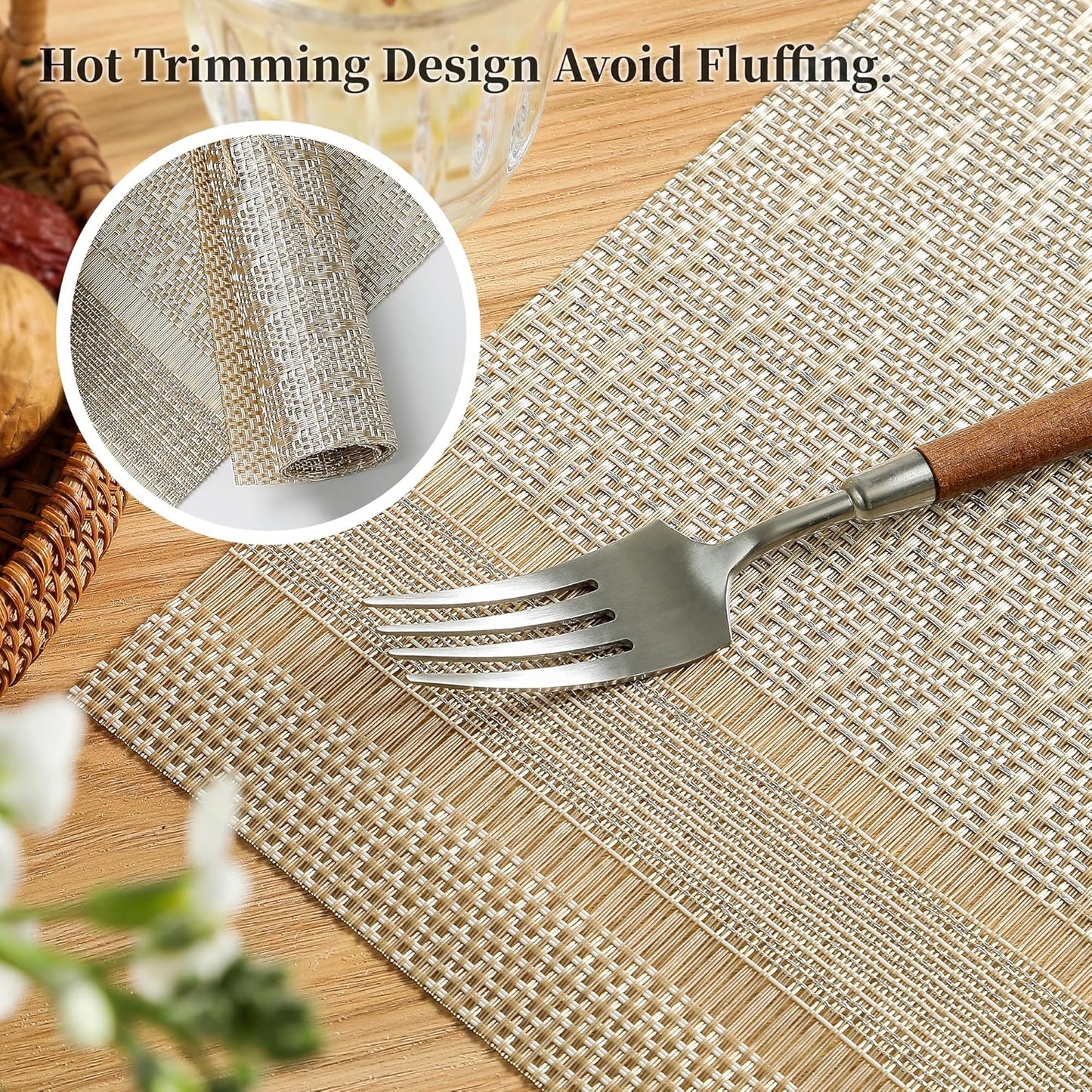 Leetaltree Stardust Yellow Placemats Set of 4 - Heat Resistant Non-Slip Place mats for Dining Table, Washable Durable PVC Vinyl Woven Table Mats（Stardust Yellow, 4）