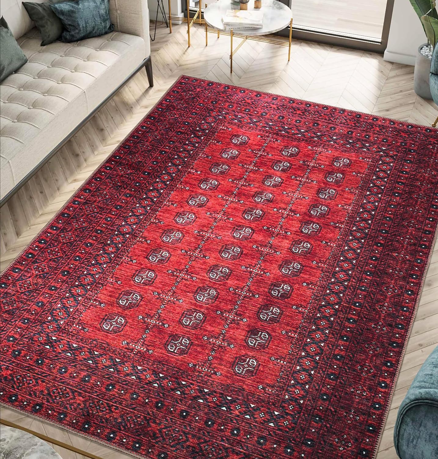 Keen Home Design 6x9 Rug - Machine Washable Area Rug with Non-Slip Backing, Ideal for Living Room, Dining Room, Bedroom - Vintage, Easy Clean, Durable, Low Pile Rug - (6' x 9')