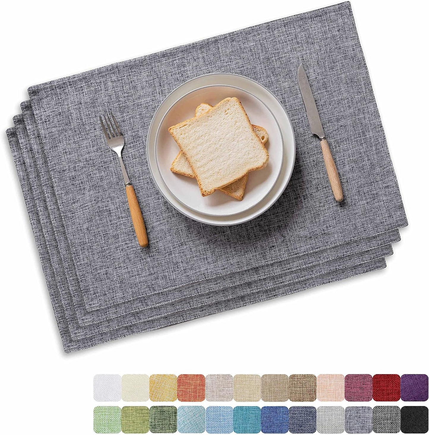 Home Brilliant Linen Placemats Set of 4 Heat Resistant Washable Placemats for Parties Buffet Dinner, 13 x 19 inches, Ash Grey