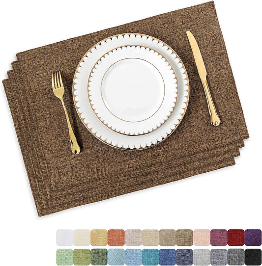 Home Brilliant Cloth Placemats Set of 4 Heat Resistant Dining Table Place Mats Linen Kitchen Table Mats, Brown