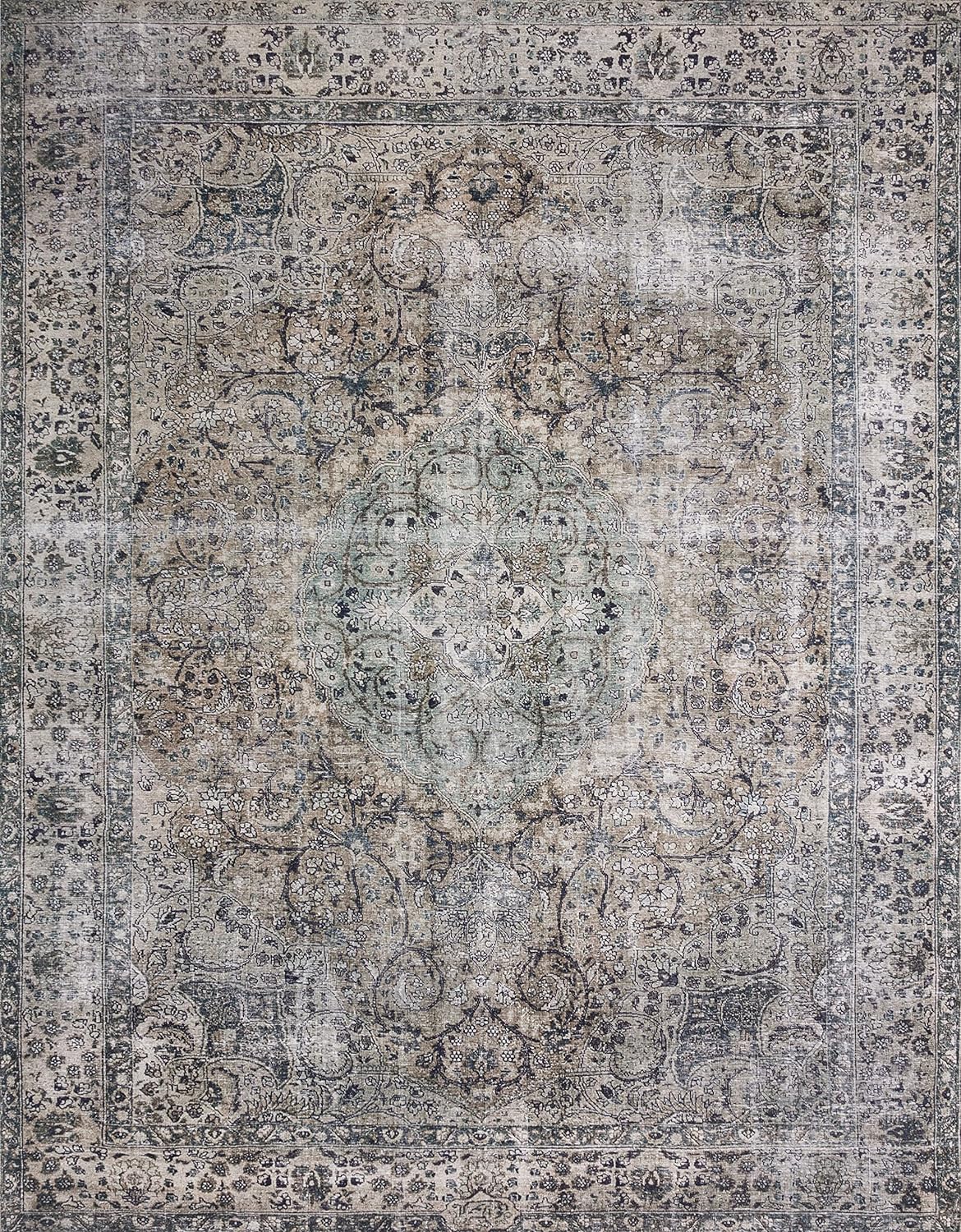 Loloi Layla Collection LAY-06 Taupe/Stone 5'-0" x 7'-6" .13" Thick Area Rug, Soft, Durable, Vintage Inspired, Distressed, Low Pile, Non-Shedding, Easy Clean, Printed, Living Room Rug